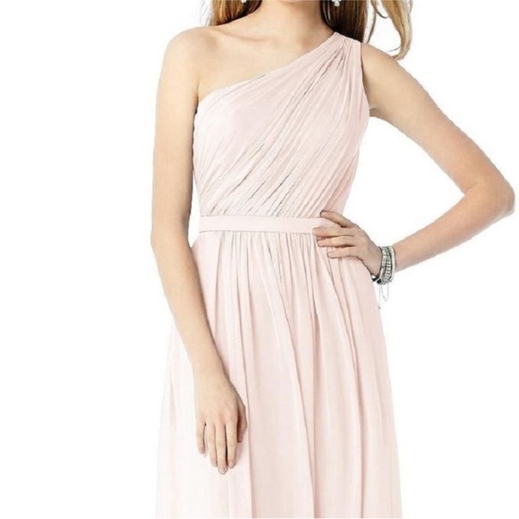 NWT After Six Blush Pink One Shoulder Pleated Maxi Formal Gown - Picture 2 of 10
